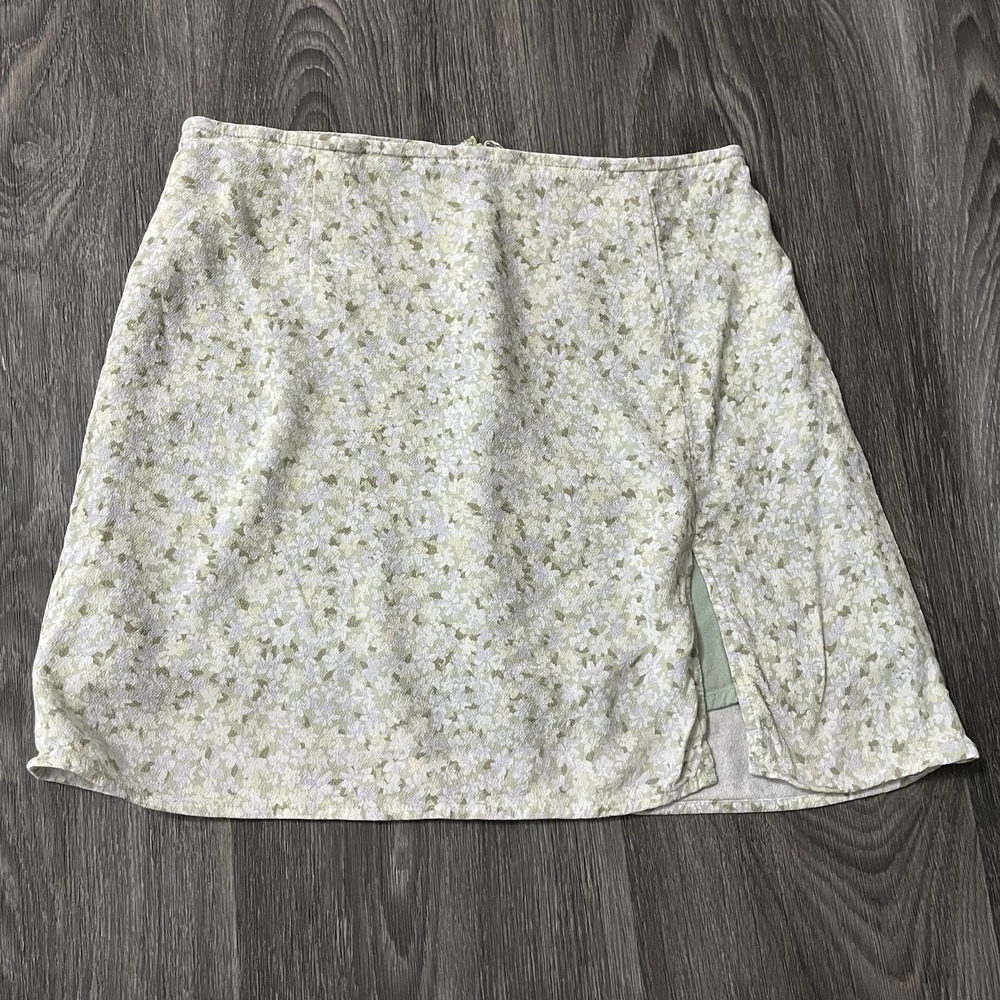 Retro Pastel Floral Zip Up Mini Skirt Sz Small Front Slit Yellow Green Spring